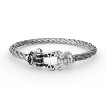 [Bling Jewelrys ]FORCE LARGE HORSESHOE BLACK WHITE DIAMOND BRACELET SILVER