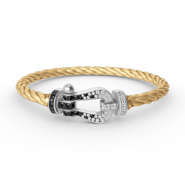 [Bling Jewelrys ]FORCE LARGE HORSESHOE BLACK WHITE DIAMOND BRACELET SILVER