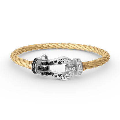 [Bling Jewelrys ]FORCE LARGE HORSESHOE BLACK WHITE DIAMOND BRACELET SILVER
