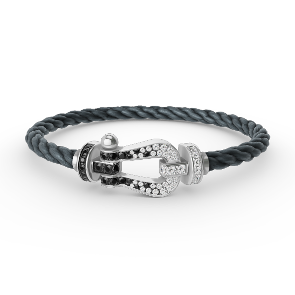[Bling Jewelrys ]FORCE LARGE HORSESHOE BLACK WHITE DIAMOND BRACELET SILVER
