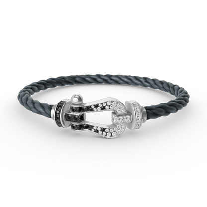 [Bling Jewelrys ]FORCE LARGE HORSESHOE BLACK WHITE DIAMOND BRACELET SILVER