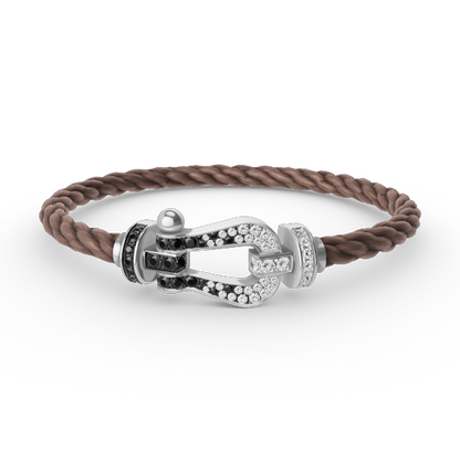 [Bling Jewelrys ]FORCE LARGE HORSESHOE BLACK WHITE DIAMOND BRACELET SILVER