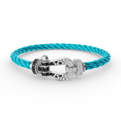 [Bling Jewelrys ]FORCE LARGE HORSESHOE BLACK WHITE DIAMOND BRACELET SILVER