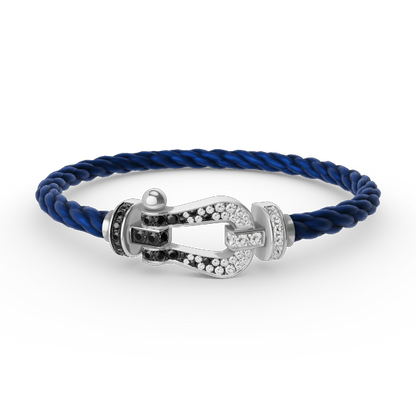 [Bling Jewelrys ]FORCE LARGE HORSESHOE BLACK WHITE DIAMOND BRACELET SILVER