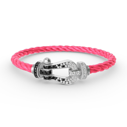 [Bling Jewelrys ]FORCE LARGE HORSESHOE BLACK WHITE DIAMOND BRACELET SILVER