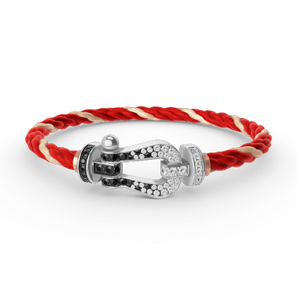 [Bling Jewelrys ]FORCE LARGE HORSESHOE BLACK WHITE DIAMOND BRACELET SILVER
