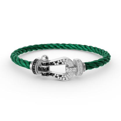 [Bling Jewelrys ]FORCE LARGE HORSESHOE BLACK WHITE DIAMOND BRACELET SILVER