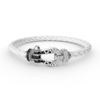 [Bling Jewelrys ]FORCE LARGE HORSESHOE BLACK WHITE DIAMOND BRACELET SILVER