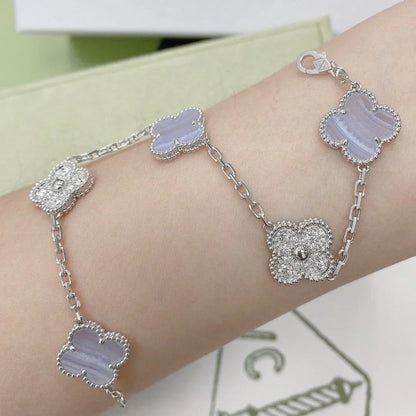 [Bling Jewelrys ] CLOVER 5 MOTIF PURPLE CHALCEDONY BRACELET COLLECTION