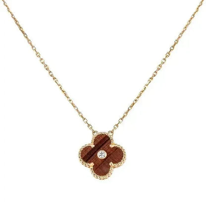 [Bling Jewelrys] KLEEBLATT 15MM DIAMANT UND GELBES TIGERAUGE ACHAT Halskette