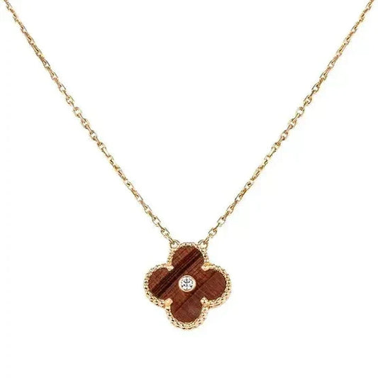 [Bling Jewelrys ]CLOVER 15MM DIAMOND AND YELLOW TIGER'S EYE AGATE necklace
