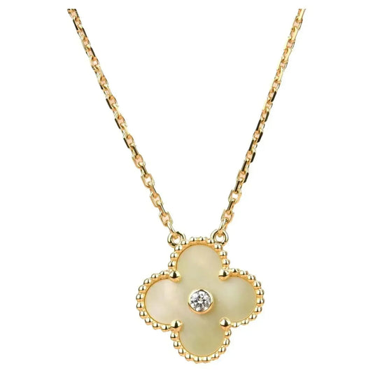 [Bling Jewelrys ]CLOVER 15MM DIAMOND GOLD MOTHER OF PEARL NECKLACE