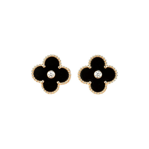 [Bling Jewelrys] KLEEBATT MITTEL 1 MOTIV ONYX DIAMANT OHRRINGE
