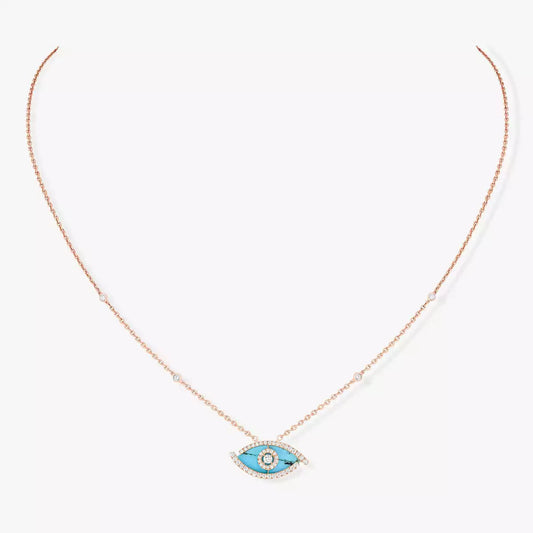 [Bling Jewelrys]Lucky Eye Diamond Necklace in Rose Gold and Turquoise