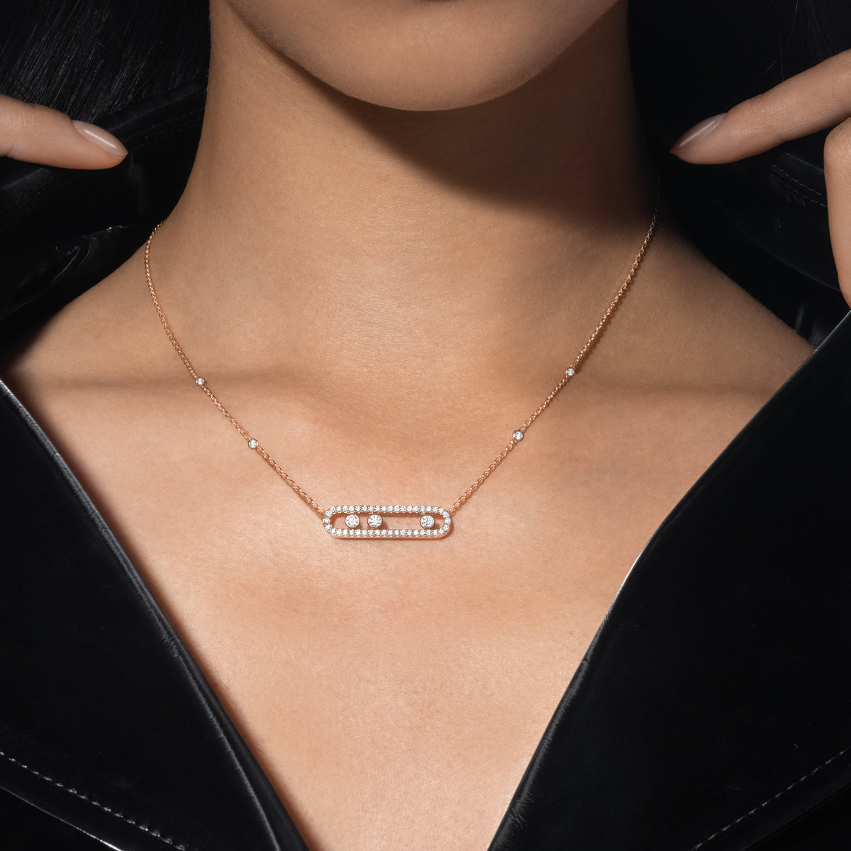 [Bling Jewelrys] Bewegliche Pavé-Halskette in Roségold mit Diamanten