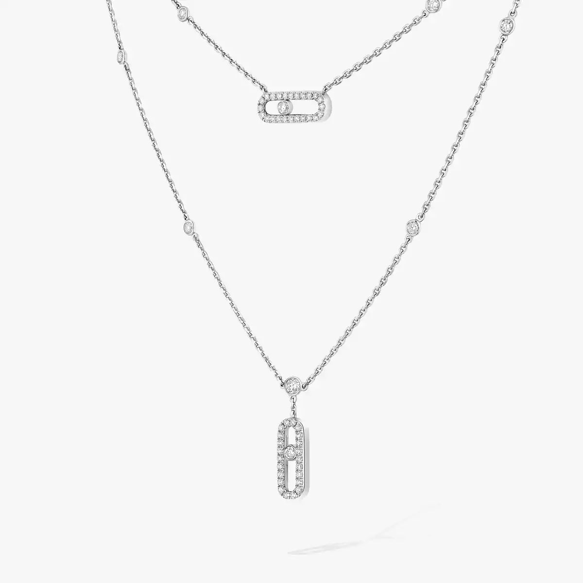 [Bling Jewelrys]2 Rows Rose Gold Diamond Pave_ Necklace Move Uno