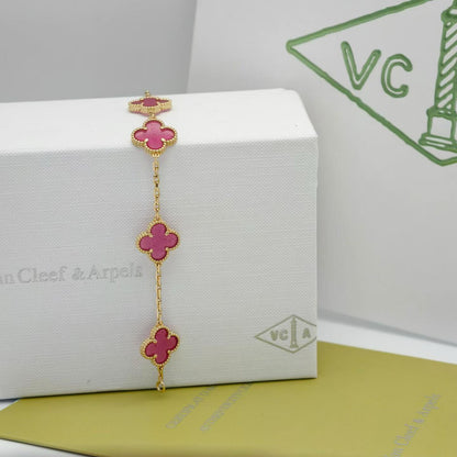 [Bling Jewelrys]NEW CLOVER 5 MOTIFS PINK ENAMEL BRACELET