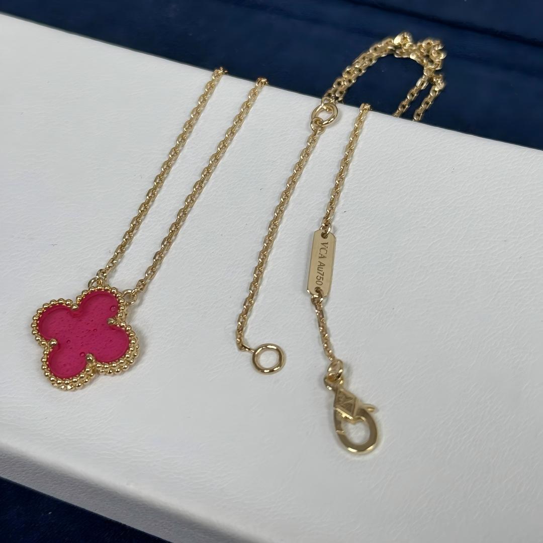 [Bling Jewelrys] NEUE KLEEBLATT-HALSKETTE 15MM ROSA EMAILLE