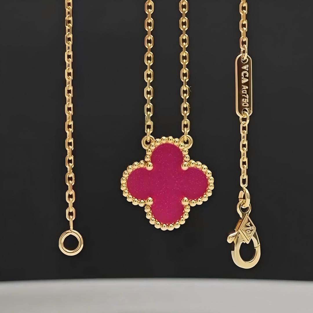 [Bling Jewelrys] NEUE KLEEBLATT-HALSKETTE 15MM ROSA EMAILLE