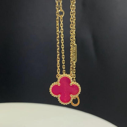 [Bling Jewelrys] NEUE KLEEBLATT-HALSKETTE 15MM ROSA EMAILLE
