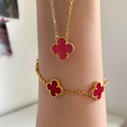 [Bling Jewelrys] NEUE KLEEBLATT-HALSKETTE 15MM ROSA EMAILLE