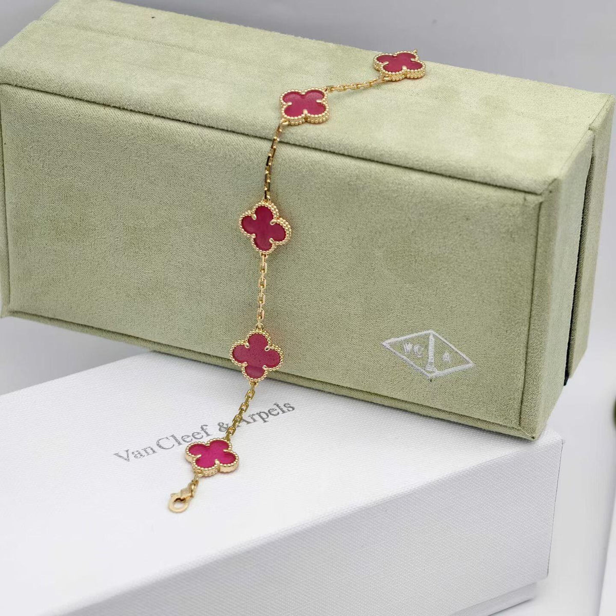 [Bling Jewelrys]NEW CLOVER 5 MOTIFS PINK ENAMEL BRACELET
