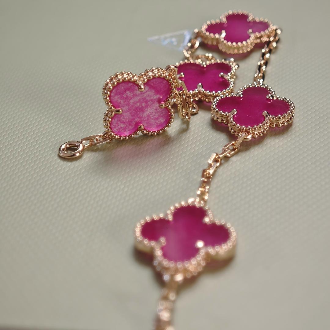 [Bling Jewelrys]NEW CLOVER 5 MOTIFS PINK ENAMEL BRACELET