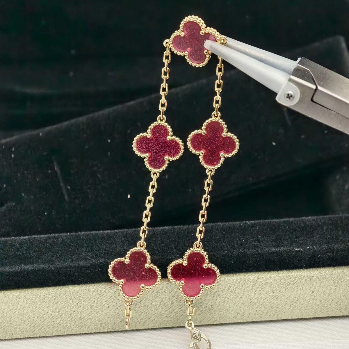 [Bling Jewelrys]NEW CLOVER 5 MOTIFS PINK ENAMEL BRACELET