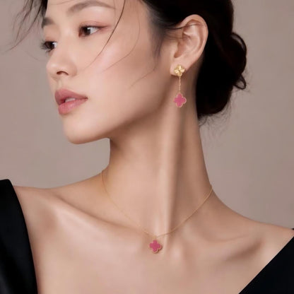 [Bling Jewelrys] NEUE KLEEBLATT-HALSKETTE 15MM ROSA EMAILLE