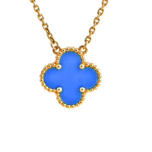 [Bling Jewelrys ]CLOVER 15MM BLUE AGATE NECKLACE