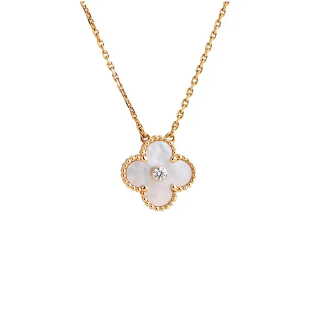 [Bling Jewelrys ]CLOVER 15MM DIAMOND WHITE FRITILLARIA NECKLACE