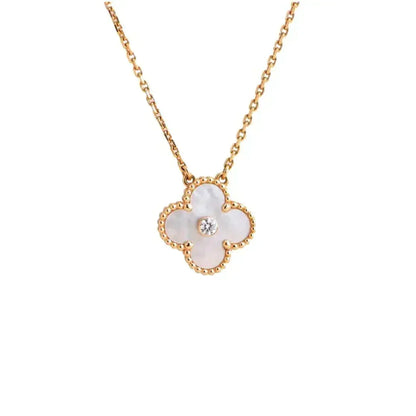 [Bling Jewelrys ]CLOVER 15MM DIAMOND WHITE FRITILLARIA NECKLACE