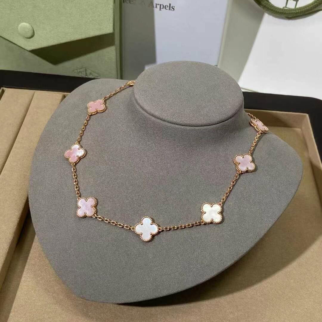 [Bling Jewelrys ]CLOVER 10 MOTIFS PINK MOP NECKLACE