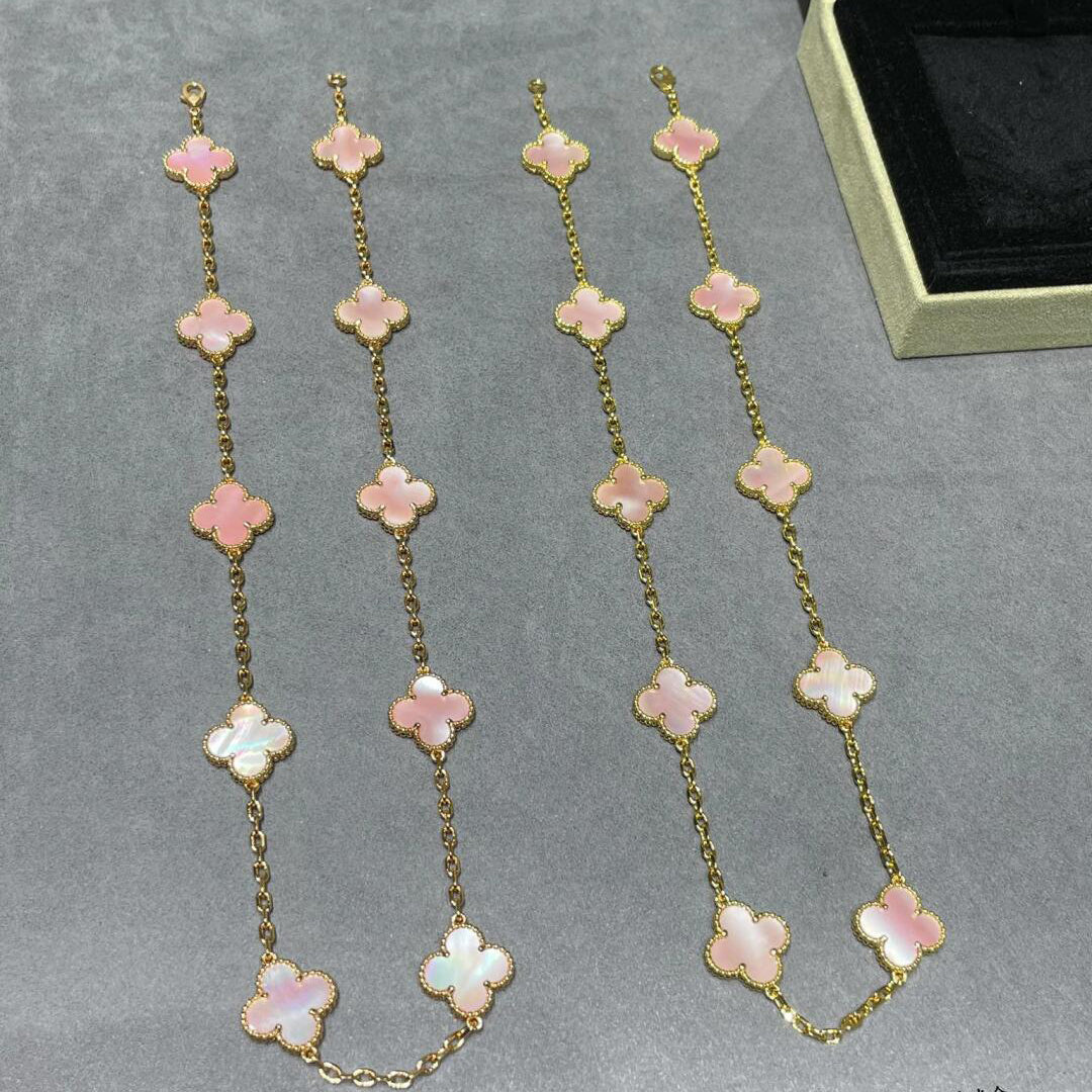 [Bling Jewelrys ]CLOVER 10 MOTIFS PINK MOP NECKLACE