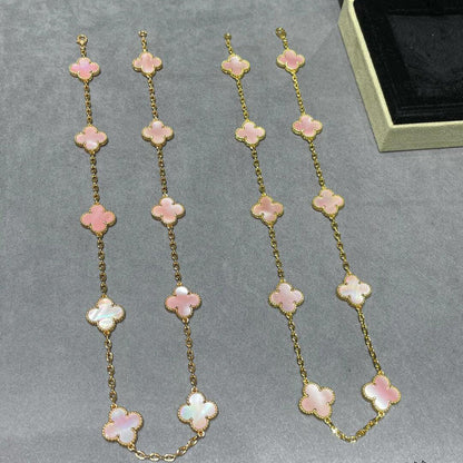 [Bling Jewelrys ]CLOVER 10 MOTIFS PINK MOP NECKLACE