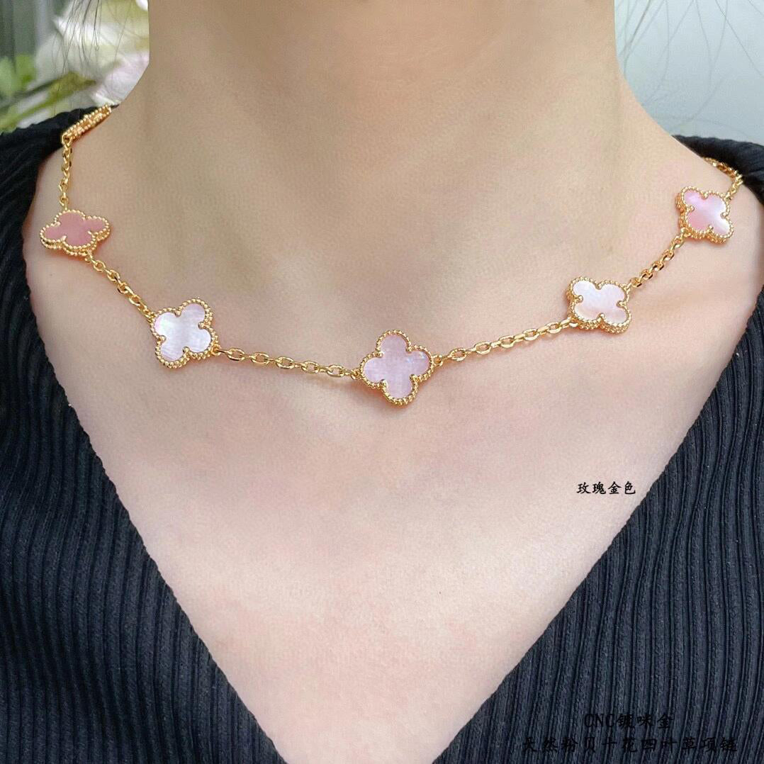 [Bling Jewelrys ]CLOVER 10 MOTIFS PINK MOP NECKLACE