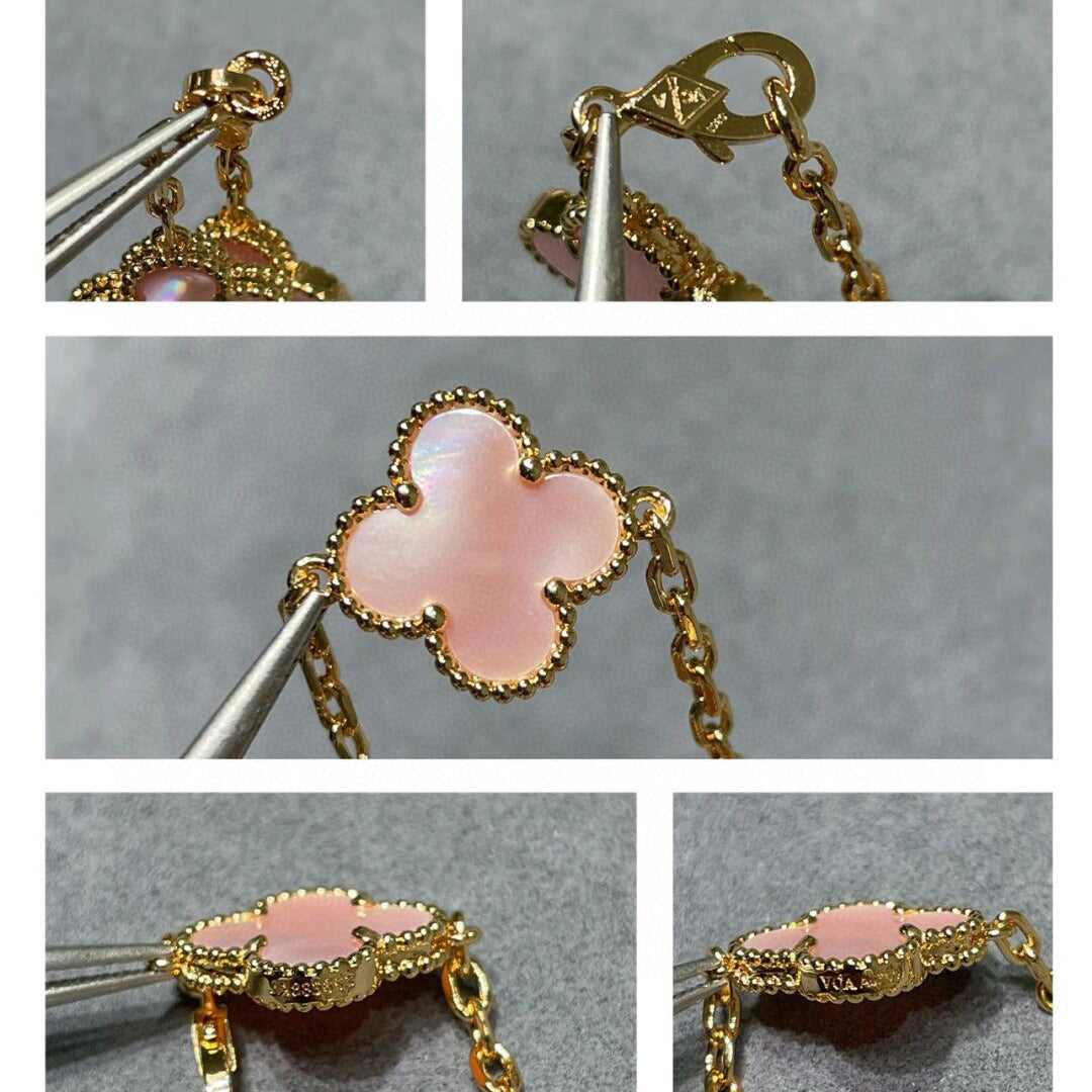 [Bling Jewelrys ]CLOVER 10 MOTIFS PINK MOP NECKLACE