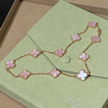 [Bling Jewelrys ]CLOVER 10 MOTIFS PINK MOP NECKLACE