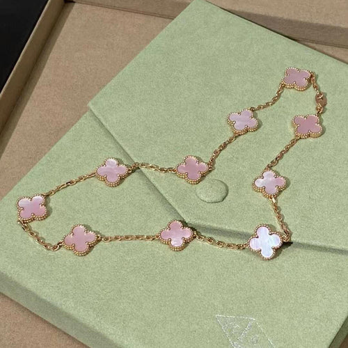 [Bling Jewelrys ]CLOVER 10 MOTIFS PINK MOP NECKLACE