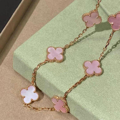 [Bling Jewelrys ]CLOVER 10 MOTIFS PINK MOP NECKLACE