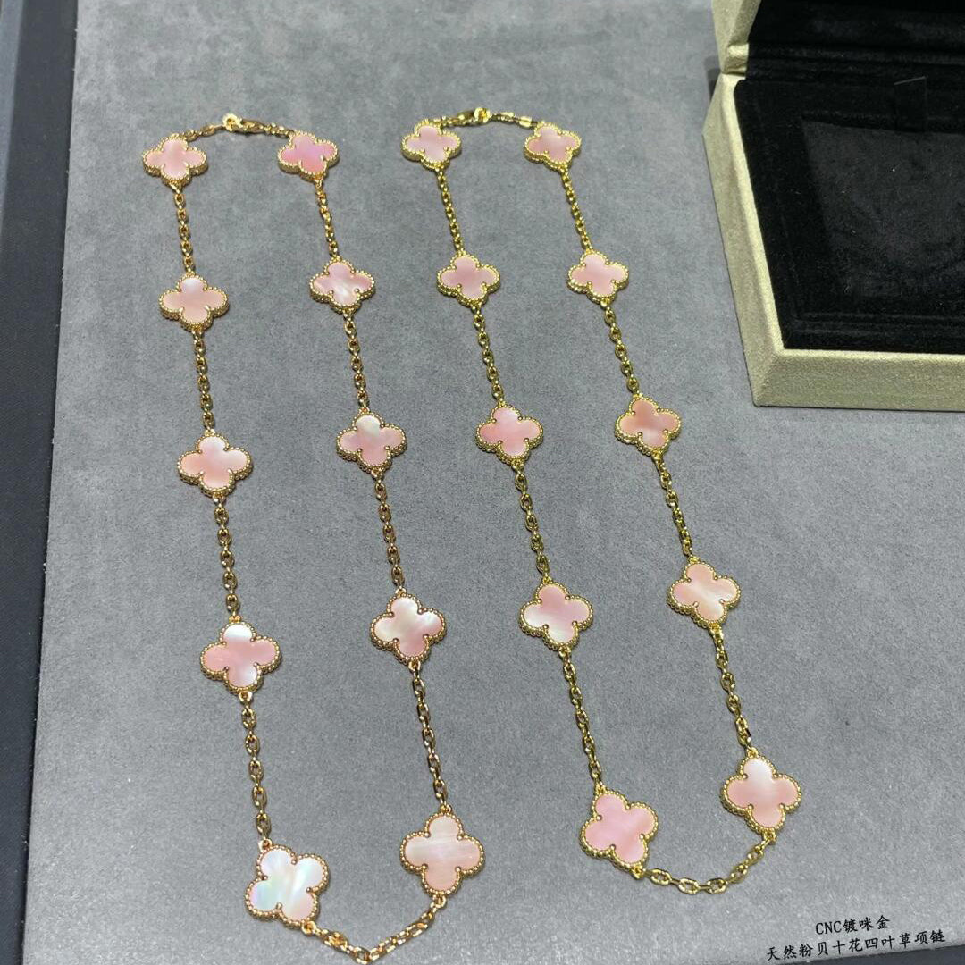 [Bling Jewelrys ]CLOVER 10 MOTIFS PINK MOP NECKLACE