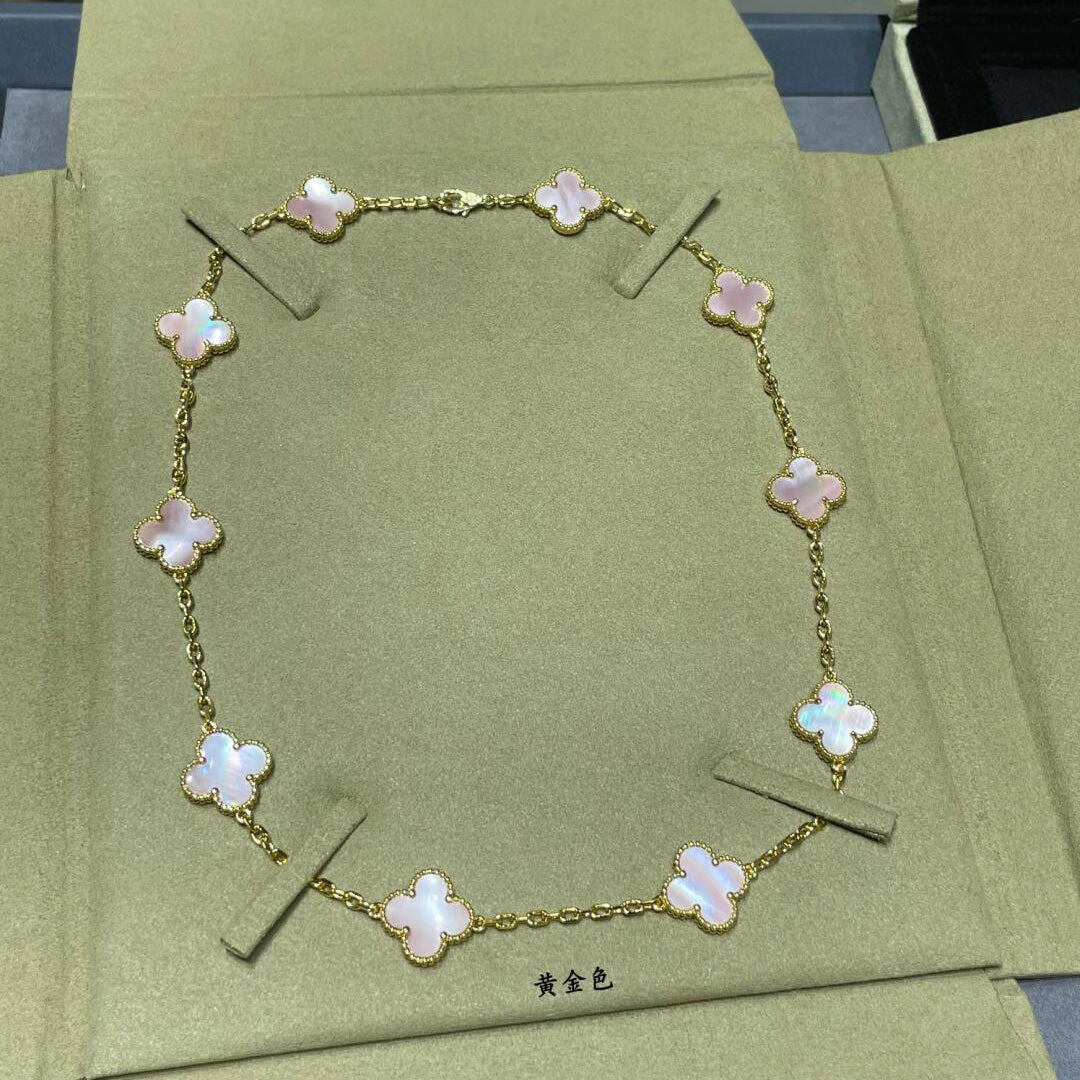 [Bling Jewelrys ]CLOVER 10 MOTIFS PINK MOP NECKLACE