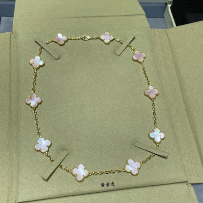 [Bling Jewelrys ]CLOVER 10 MOTIFS PINK MOP NECKLACE