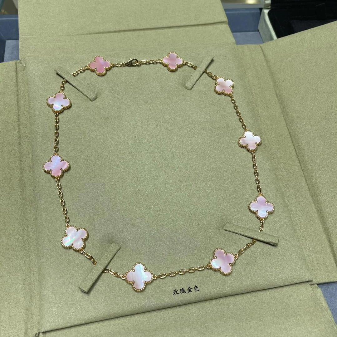 [Bling Jewelrys ]CLOVER 10 MOTIFS PINK MOP NECKLACE