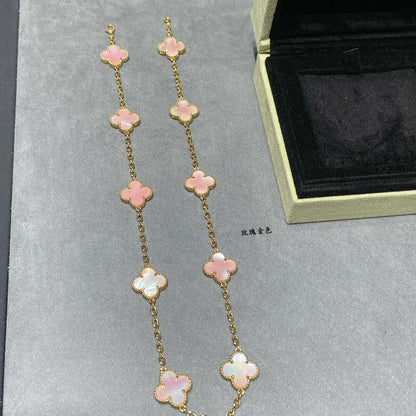 [Bling Jewelrys ]CLOVER 10 MOTIFS PINK MOP NECKLACE