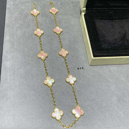 [Bling Jewelrys ]CLOVER 10 MOTIFS PINK MOP NECKLACE
