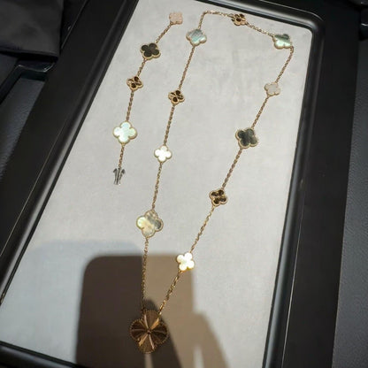 [Bling Jewelrys ]DETACHABLE CLOVER 15(11+4) FLOWER ROSE GOLD NECKLACE SET