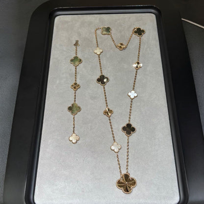 [Bling Jewelrys ]DETACHABLE CLOVER 15(11+4) FLOWER ROSE GOLD NECKLACE SET