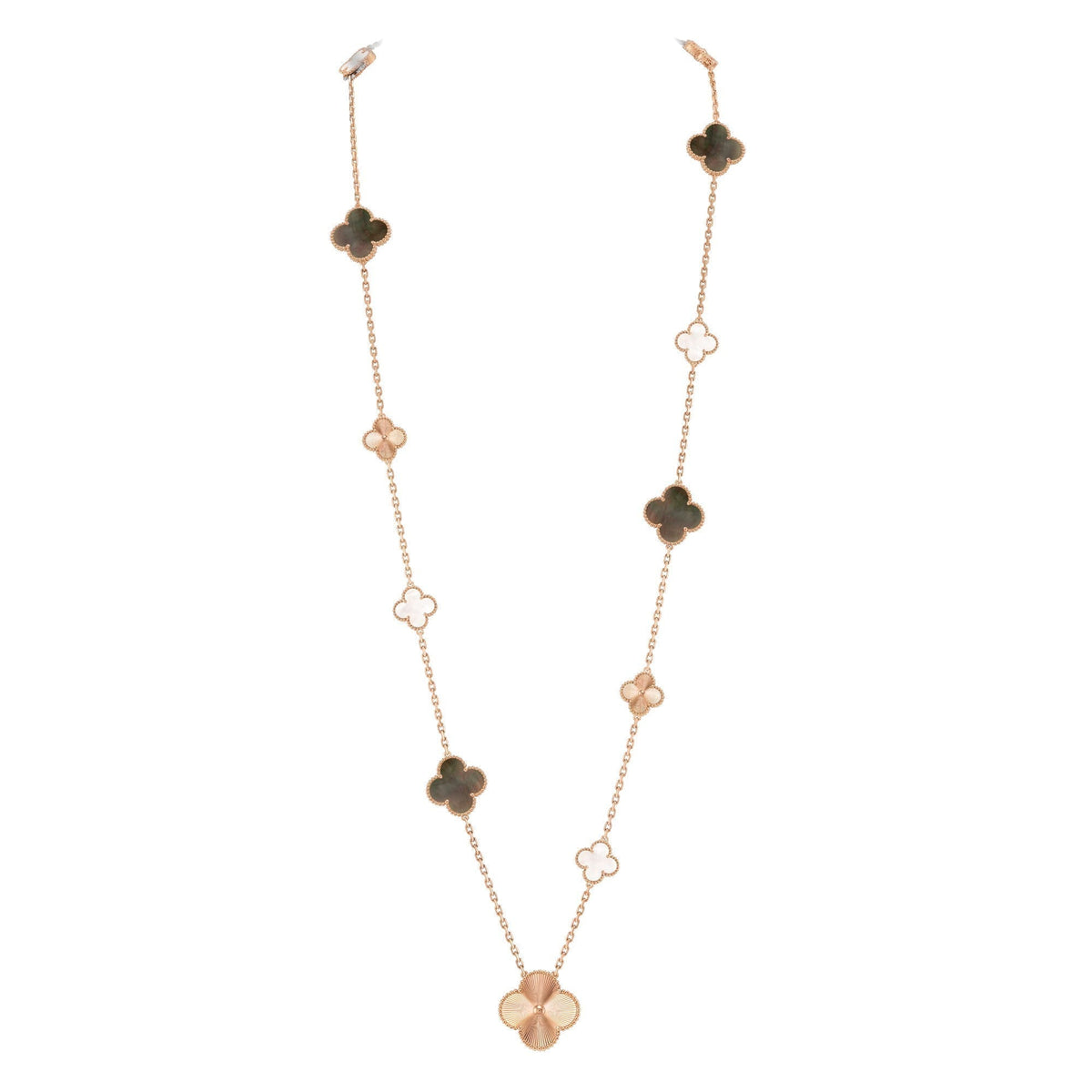 [Bling Jewelrys ]DETACHABLE CLOVER 15(11+4) FLOWER ROSE GOLD NECKLACE SET
