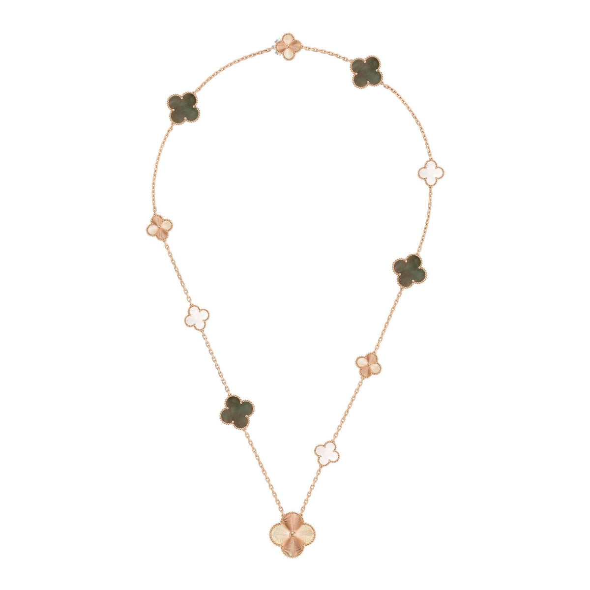 [Bling Jewelrys ]DETACHABLE CLOVER 15(11+4) FLOWER ROSE GOLD NECKLACE SET